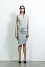 V neck dress with leather pleats - Tenos women